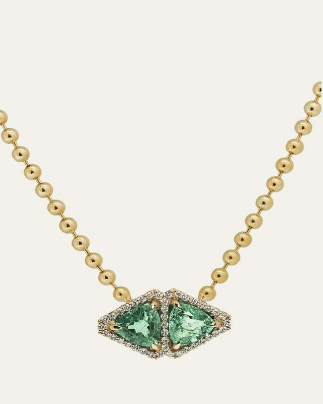 Trillion Talismans Mega Pave Emerald East-West Pendant Necklace